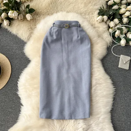 LW0236: New Autumn/Winter Woolen Dress with Matching Slim-Fit Wrap Hip Skirt