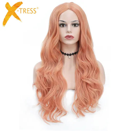 X-TRESS Wholesale Orange Colored Synthetic Hair Wig For Women New Fashion Mink Wigs Machine Made Heat Resistant Hair Wigs