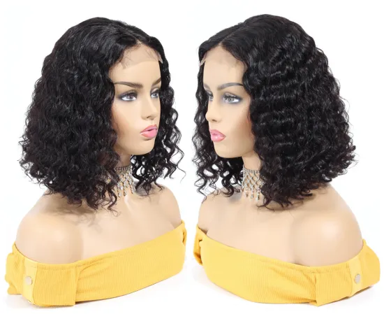 100% Peruvian Young Girl One Donor Virgin Human Lace Wig 13*4 Frontal Deep Curly Wave Virgin Cuticle Aligned Human Hair Wig Bob
