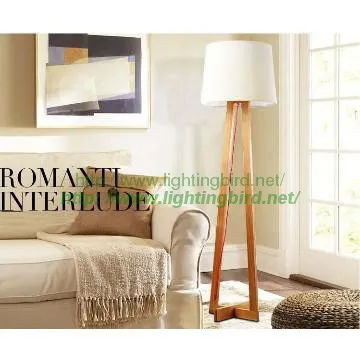 modern wood floorlamp with white lampshade