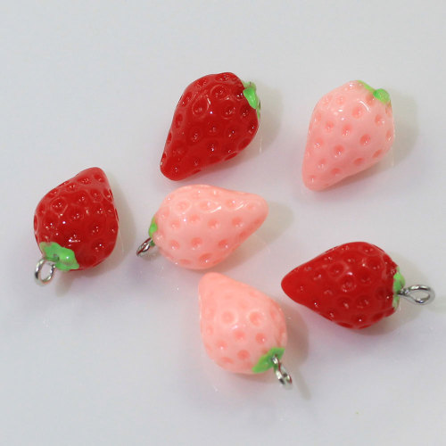 3D Pink Red Strawberry Resin Simulation Fruit Cabochon Charms Pendant Beads For DIY Craft Jewelry Finding