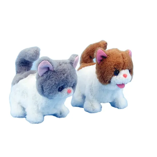 Children's electric toy kitten can bark, walk, curl tail plush toy battery kitten baby electric toy kitten electric wagging fish