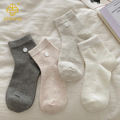 Korean button jewelry solid color socks ins white vertical boneless socks