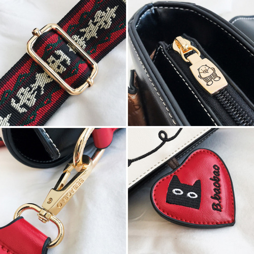 Bolso de mujer Bolso de hombro con bordado de gato lindo Cuero