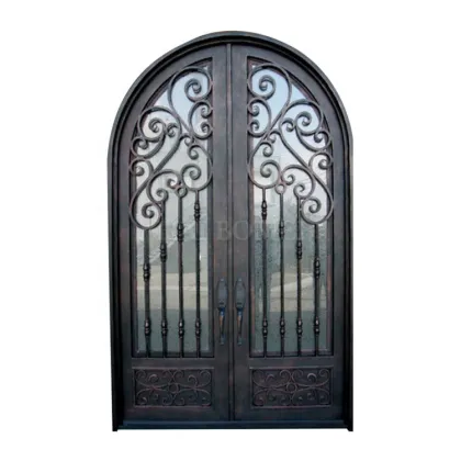 Wrought Iron Exterior Door with Glass and Wood