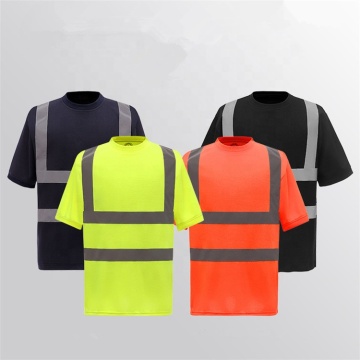 ทัศนวิสัยสูงสะท้อนโลโก้ OEM เสื้อยืดชุดเสื้อยืดสำหรับการก่อสร้างความปลอดภัยในเวลากลางคืน