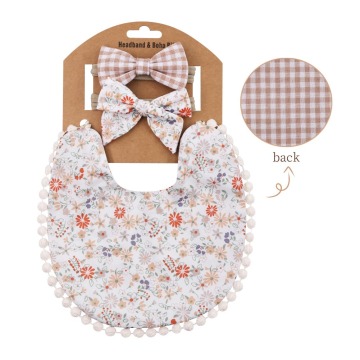 3-Piece Baby Headband and Saliva Towel Set: Floral Pattern, Tassels, Linen Cotton Bibs with Bandana Burp Cloths