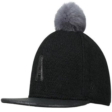 Single-Pom Black Wool Felt Baseball Cap