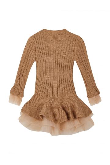 Girl's Knitted Crepe Cuff and Hem Fishtail Dress