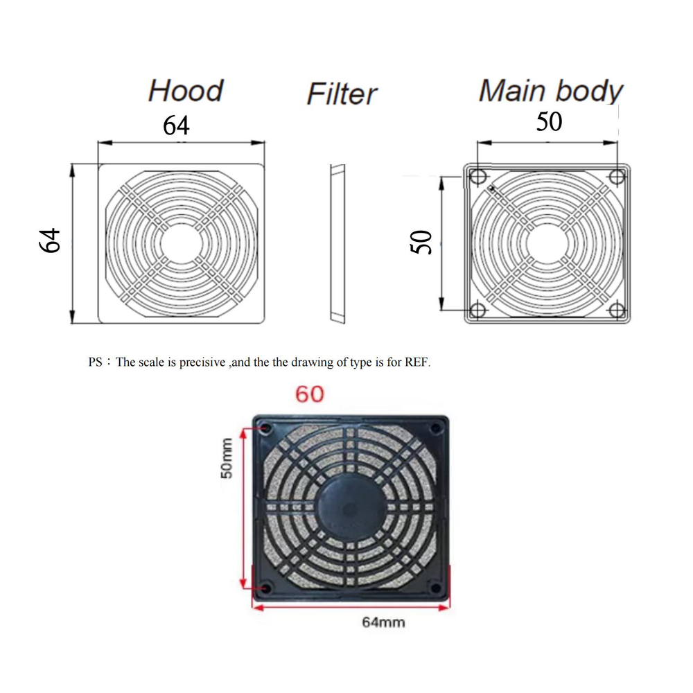 Ventilador de 6 cm e filtro de proteção de plástico de 5 mm de orifício