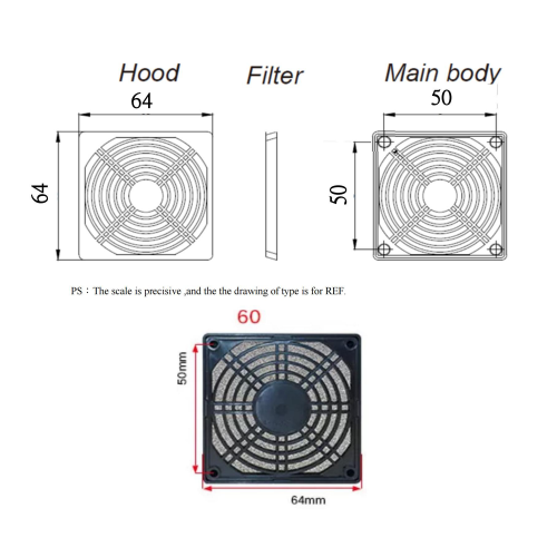 Filtro di protezione in plastica da 6 cm e filtro di protezione in plastica da 5 mm