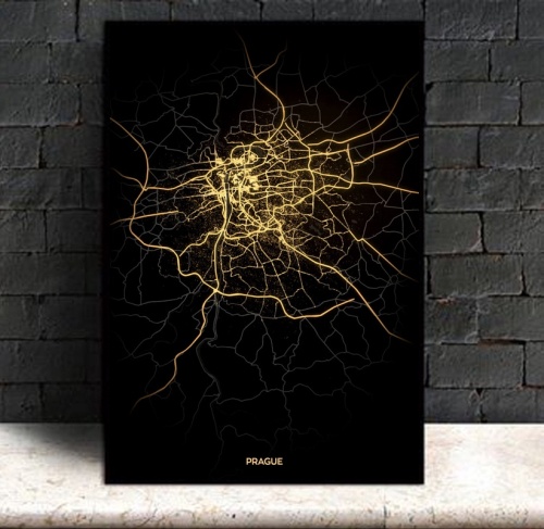 MT2377 Prague,Modern City Gold Map Patent Poster Painting Art Poster Print Canvas Home Decor Picture Wall Print