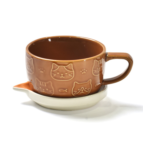 Tasse en céramique animale de chat de style japonais avec couvercle