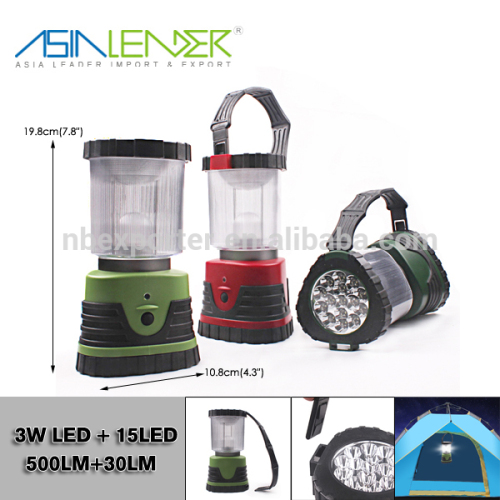 BT-4888 3xD Battery Operated 3W LED on-15LED on-Off Camping Lamp