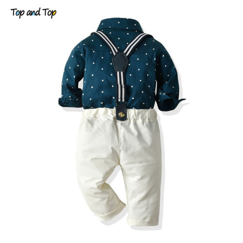 Top and Top Toddler Boy Clothing Sets Long Sleeve Stars Print Bowtie Shirt+Suspender Pants Casual Outfits Tuxedo Gentleman Suit