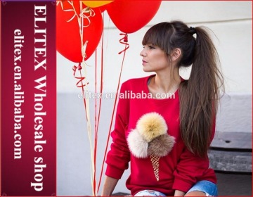 Wholesale Red ice cream fur decorated long sleeves latest design sweatshirt