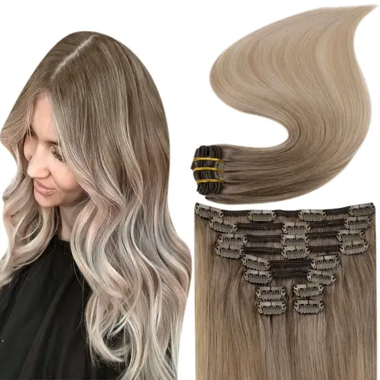Full Shine Clip in Extensions 100% Remy Human Hair Balayage (#8/60/18)