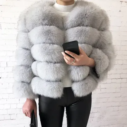 Luxurious Fur Coat Women Cropped