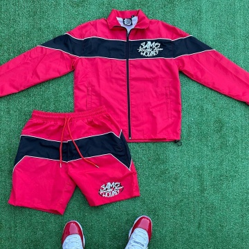 High-Quality Custom Summer Two-Piece Leather and Suede Fabric Tracksuit Set for Men