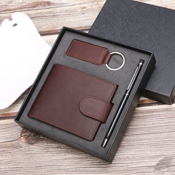 2021 fashion retro genuine leather wallet gift set leather mens custom wallet RFID purse