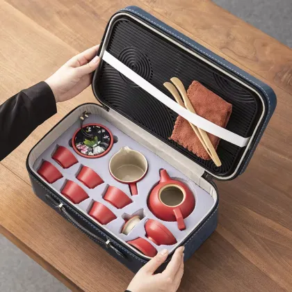 Portable Factory Supply Rough Pottery Tea Set with Tray - Outdoor Gift Set