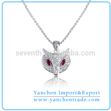 Fox Shaped Rhodium Plated Micro Pave CZ Diamond Fashion Men Necklace Pendant