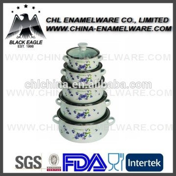 5pcs enamel casserole with glass lid