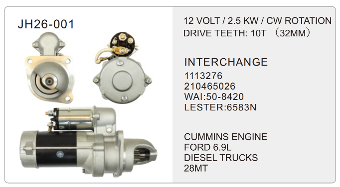 Delco truck starter- JH26-001-X