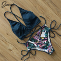2020 New Sexy Leaf Print Bikini Set Female Swimsuit Women Swimwear Push Up Strappy High Waist Bathing Suit Beach Wear Biquini