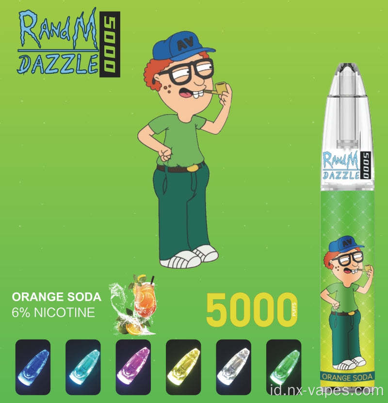 Grosir vape sekali pakai randm mempesona 5000 cahaya bersinar