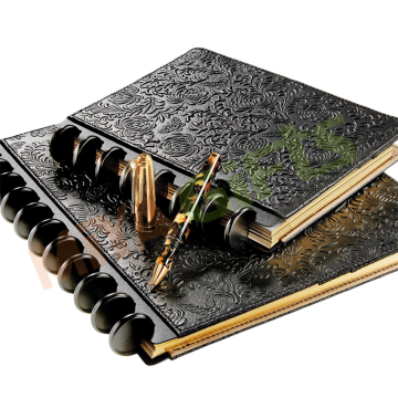 Patrón de logotipo de debsos personalizado disco con destino a Lichi Pebble Leather Planner Notebook Set de portada