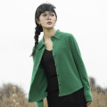 Women's blouse collar wool knit cardigan