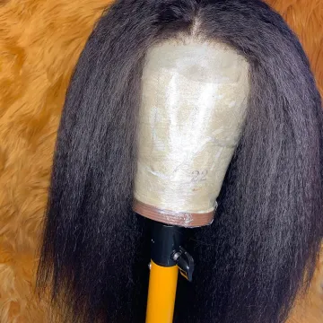 AMZHAIR Kinky Straight Lace Front Wig For Women Virgin Cuticle Aligned Brazilian Human Hair HD Full Transparent Lace Frontal Wig