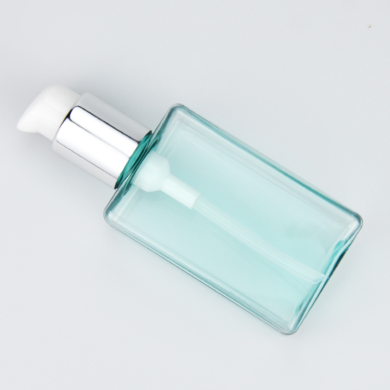 50ml 100ml 150ml 200ml 400ml flat square bottle container green pet bottles with pump lid