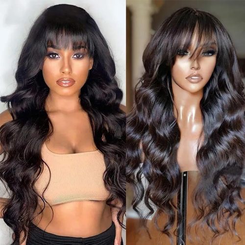 Body Wave Wigs with Bangs 100% Human Hair