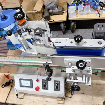 Desk Type Automatic Sticker Labeling Machine with Date Printer for Jam Jars, Wine Bottles, Tuna Cans & Round Containers