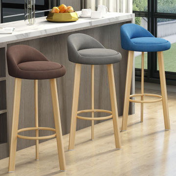Modern Wood Frame High Dining Bar Chair with Fabric Seat for Kitchen and Restaurant