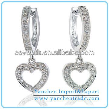 Top Design Heart Drop Silver Crystal Hoop Earrings With CZ Diamond White Gold Plated Brass Earrings