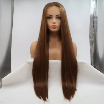Vigorous mono long brown premium high quality straight wholesale black women synthetic hair wigs with lace front