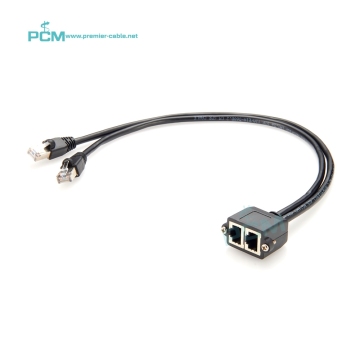 Ethernet Panel Mount Extension Cable with Dual CAT5/CAT6 RJ45 Male to Socket Connectors - 30cm