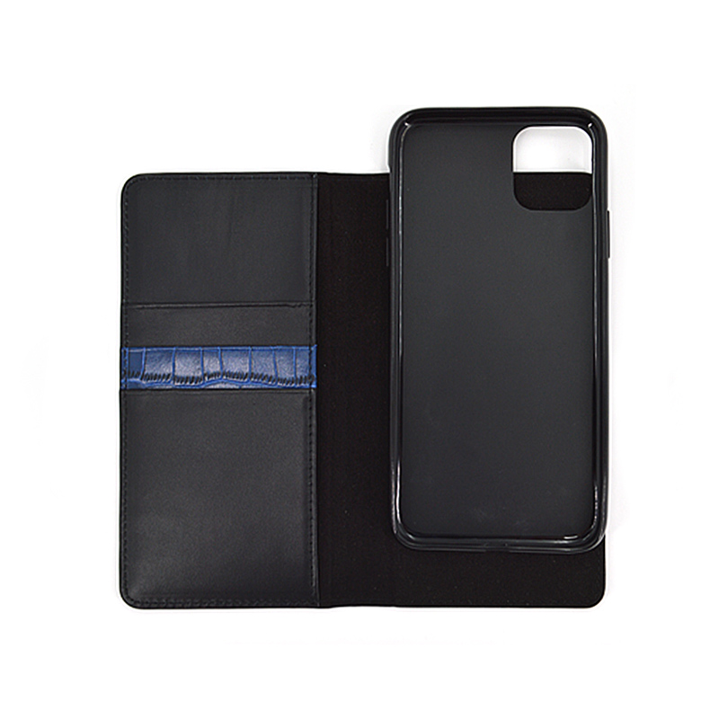 Capa de telefone de couro de crocodilo azul para Iphone 11