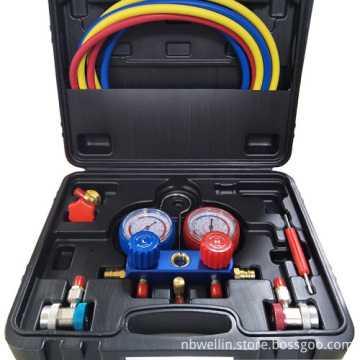 Professional WELL-IN 2-Way Manifold Refrigeration Pressure Gauge for R134a in Auto Air Conditioning