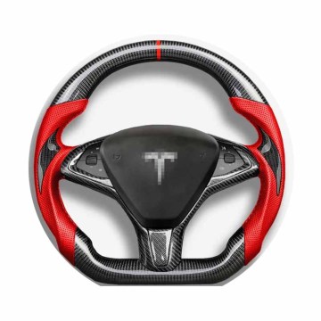 Glossy Carbon Fiber Steering Wheel Customizable for Tesla Model S & X (2017-2021)