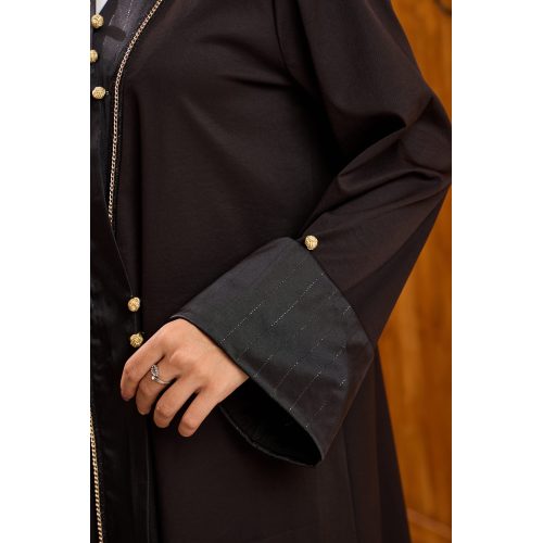 Abaya مدرن مشکی باز با تزئینات نقره ای