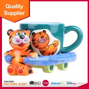 Handmade ceramic 3D animal shaped coffee mugs with dish