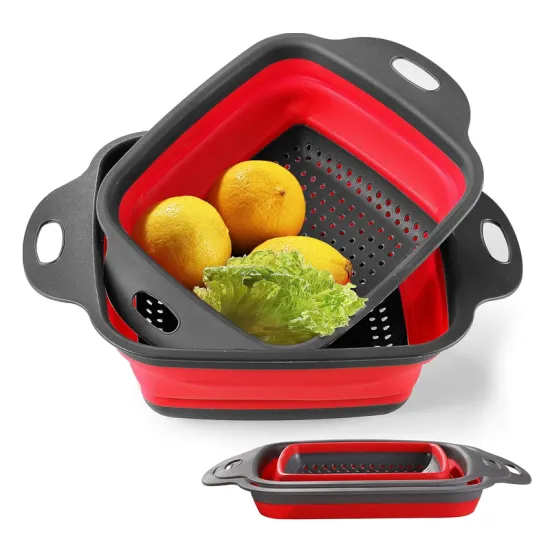 Collapsible Silicone Colander and Fruit/Vegetable Strainer with Handle - Perfect for Kitchen Storage and Drainage