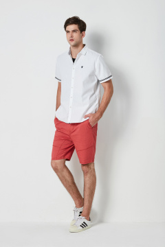 white poplin contrast woven tape men's casual shirts