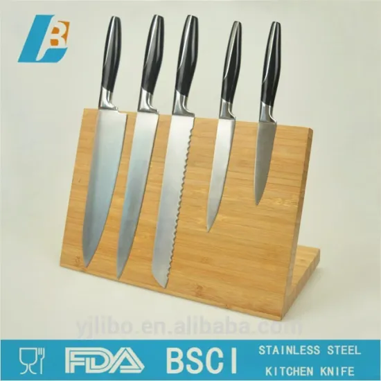 stainless steel set of kitchen knife with wooden knife holder