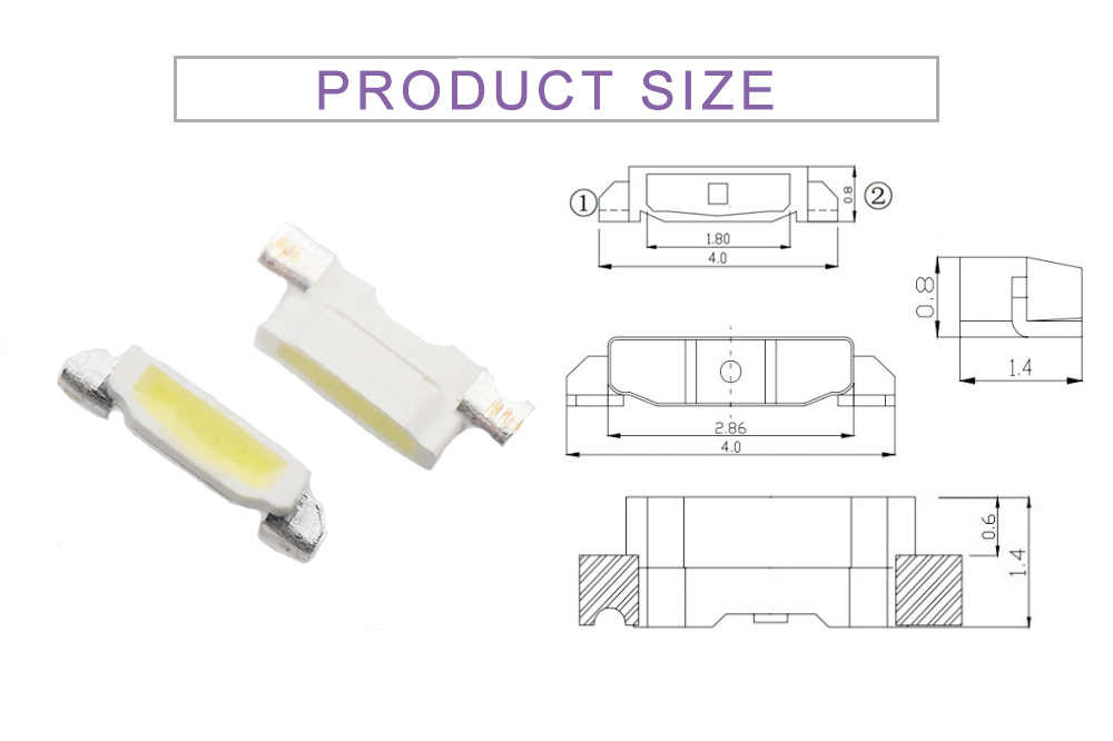 Size of 4008WC60K Side Emitting LED 335 4008 Series White SMD Side view SMD LED