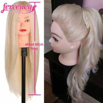 Training Head Blonde For Salon Can be Curled 60 % Real Human Hair 60 cm Hairdressing Mannequin Dolls professional styling head